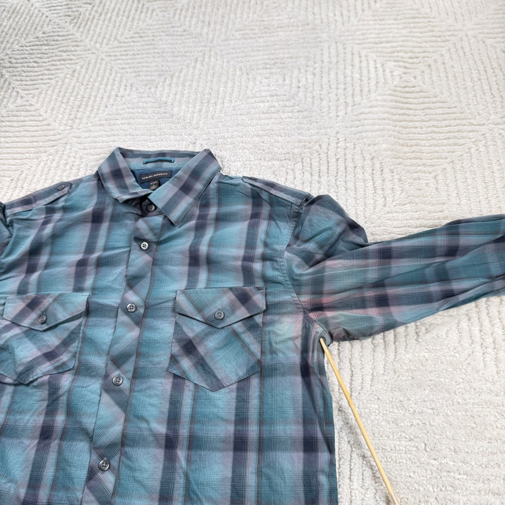 Banana Republic Button Down Shirt Men L Plaid Slim Grunge Indie Preppy Military - Picture 8 of 13